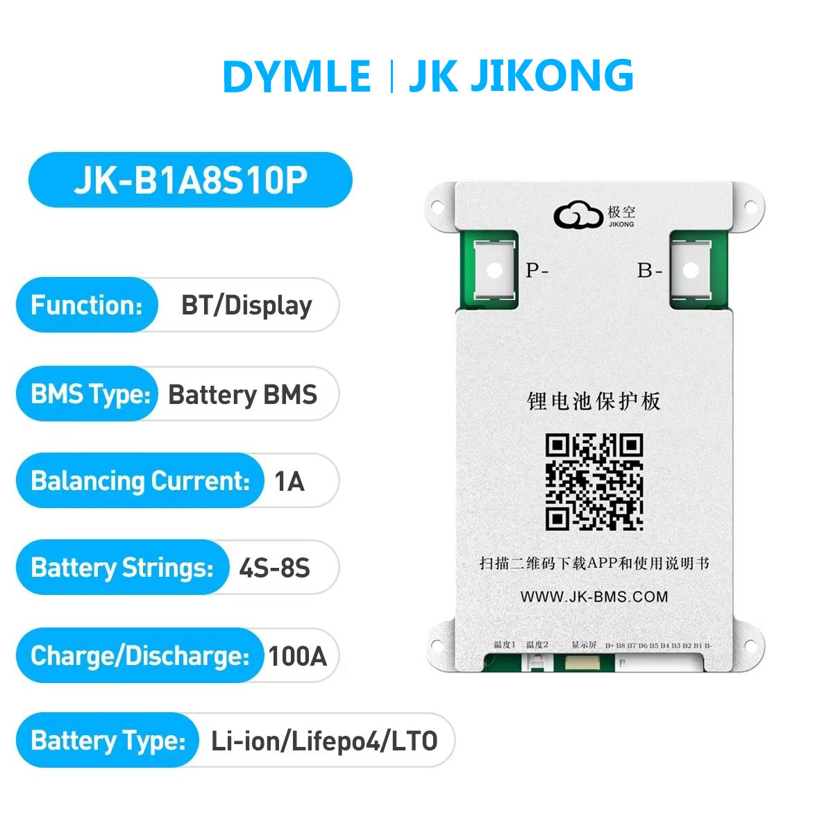 Lithium Battery 12V - JK JIKONG B1A8S10P BMS actif intelligent